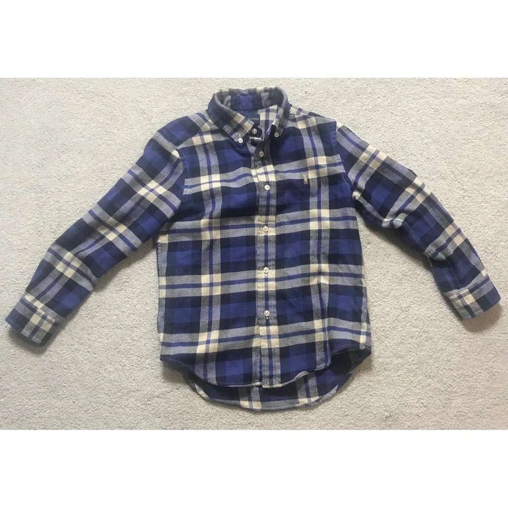 Ralph‎ Lauren Flannel Shirt Plaid Long Sleeve Button Down Blue Size 6
